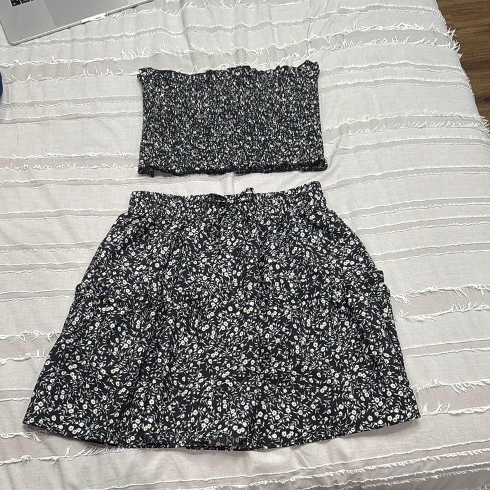 Floral Black and White Skirt